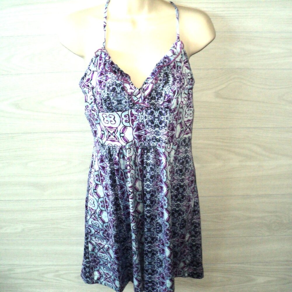 Johnny Martin Dress Women's Size L Shelf Bra Spaghetti Straps Blue Purple Ornate